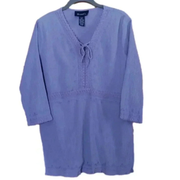 Christopher and Banks crinkle cotton 3/4 length sleeve crochet trim top L - Picture 1 of 7